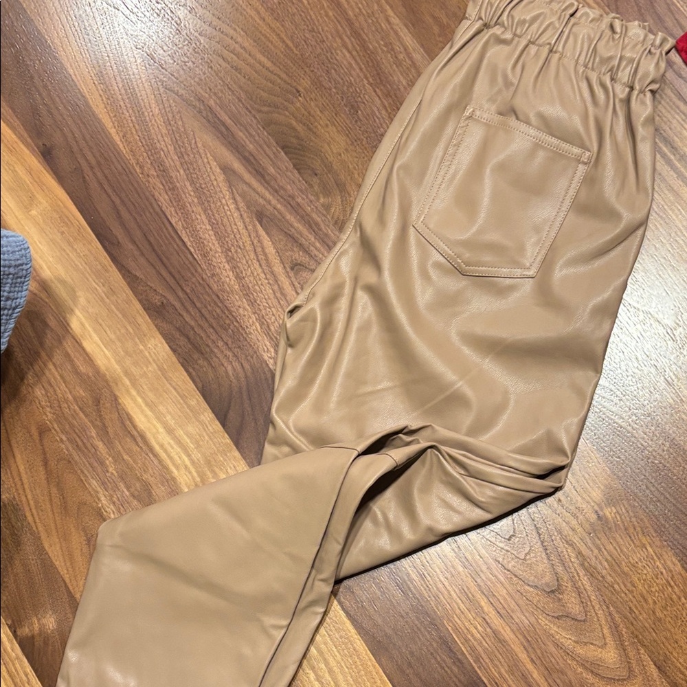 Molly Bracken Camel Faux Leather Pants